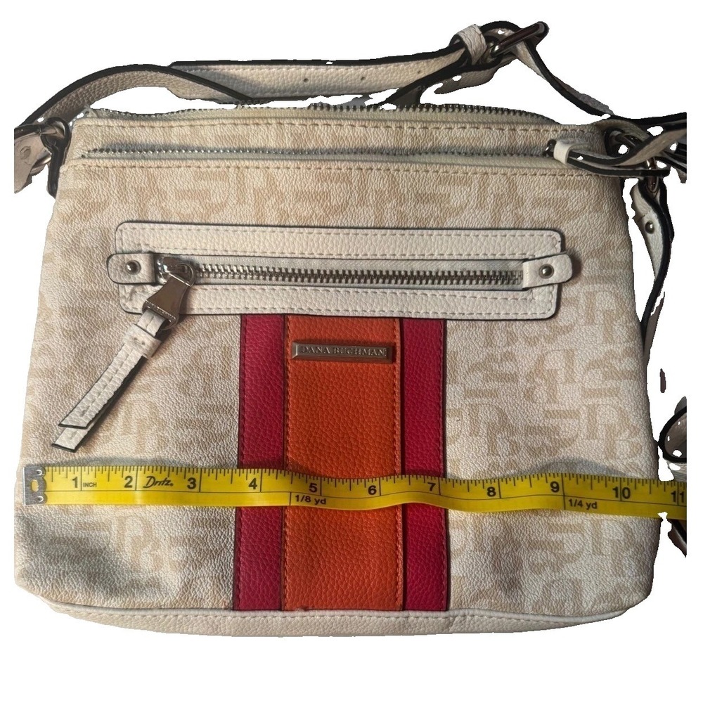 Dana Buchman Monogram Crossbody Bag White Pink Orange Stripe Multi-Zip Pocket - Picture 2 of 14